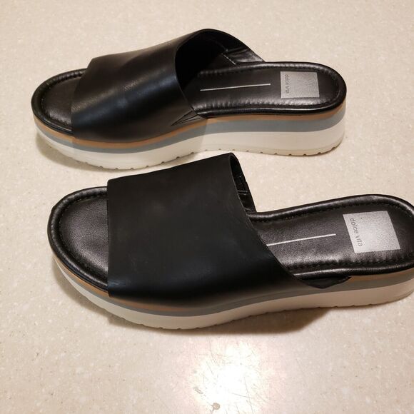 DOLCE VITA MILO Black Platform Wedges Slides Sandals Women's Size 9M - Picture 4 of 6